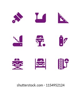 level icon. 9 level set with construction and tools vector icons for web and mobile app