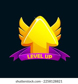 Level up icon with arrow and award ribbon. Level Up Sign Symbol for Game