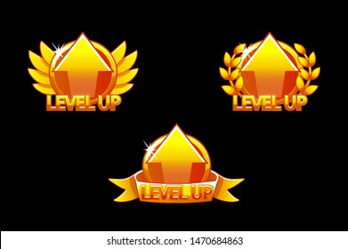 Level UP icon, Game golden icons. Graphical user interface GUI to build 2D games. Casual Game. Can be used in mobile or web game.