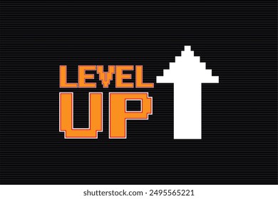 LEVEL UP icon pixel art .8 bit game. retro game. for game assets in vector illustrations.