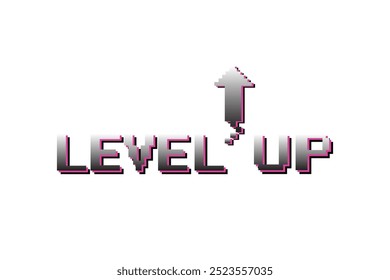 LEVEL UP icon pixel art .8 bit game. retro game. for game assets in vector illustrations on white background.