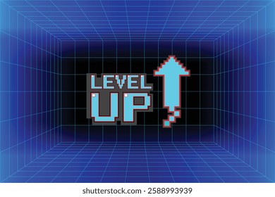 LEVEL UP icon pixel art. 8 bit game. retro game. for game assets in vector illustrations.