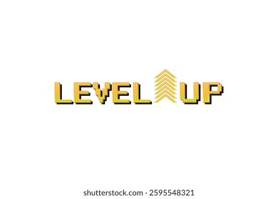 LEVEL UP icon pixel art .8 bit game. retro game. for game assets in vector illustrations on white background.