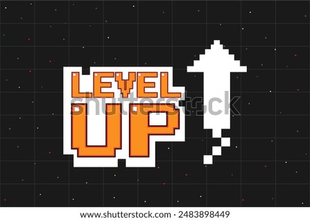 LEVEL UP icon pixel art .8 bit game. retro game. for game assets in vector illustrations.