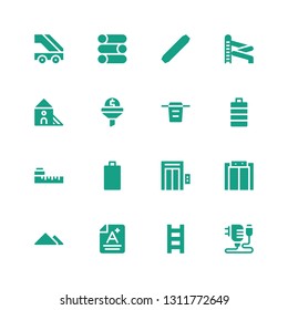 level icon set. Collection of 16 filled level icons included Charger, Ladder, Score, Pyramid, Elevator, Empty battery, Meter, Full battery, Filter, Indoor, Slider, Level
