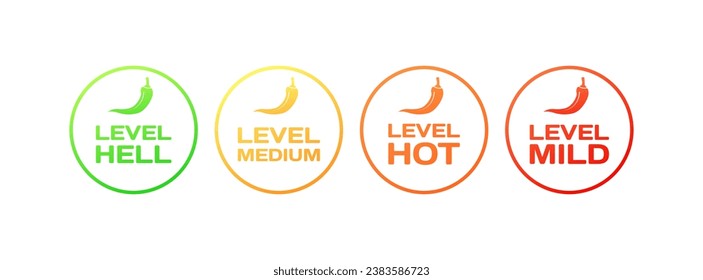 Level icons. Flat, color, hot pepper icons, level hell, medium, hot, mild. Vector icons