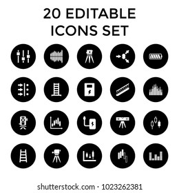 Level icons. set of 20 editable filled level icons such as ladder, theodolite, panel control, control panel, atom move, equalizer. best quality level elements in trendy style.