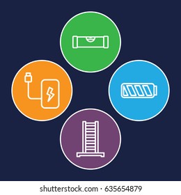 Level icons set. set of 4 level outline icons such as ladder, level ruler