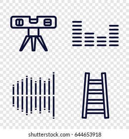 Level icons set. set of 4 level outline icons such as level ruler, ladder