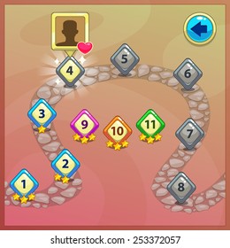 Level indicators for game ui, cartoon map pointers on the road