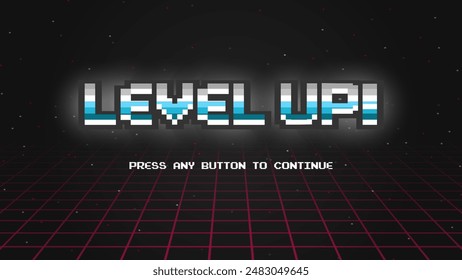 LEVEL UP INSERT A COIN TO CONTINUE .pixel art .8 bit game.retro game. for game assets in vector illustrations.	