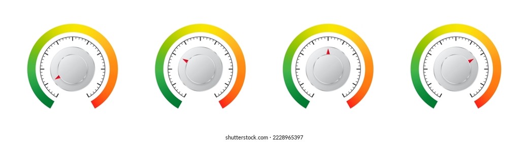 Level knobs. Adjustment dial. Knob round dial. Max level button and power regulator. Vector illustration