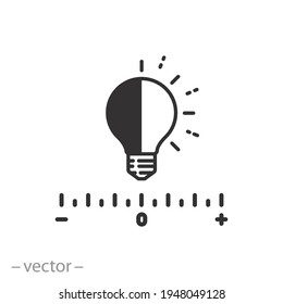 level light icon, control scale for bright, regulation contrast, electric bulb energy, adjustment brightness, thin line web symbol on white background - editable stroke vector illustration eps10