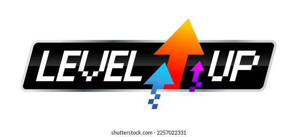 level up logotype with up arrow . Typography logo design. Flat and minimalist icon design