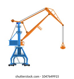 Level luffing harbor crane. Vector illustration isolated on white background