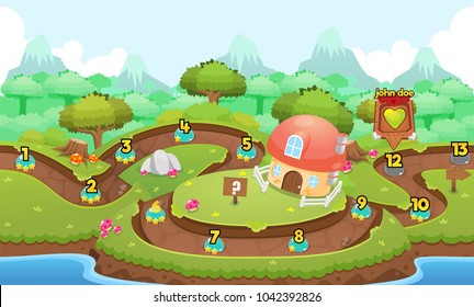 Level map pack with calm village theme for puzzle games