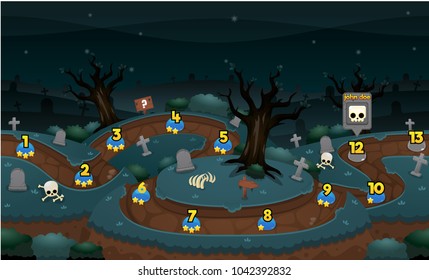 Level map pack with Halloween and scary graveyard theme for puzzle games