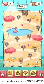 Level map vertical scrolling user interface background vector image for mobile Hello Summer the puzzle game.