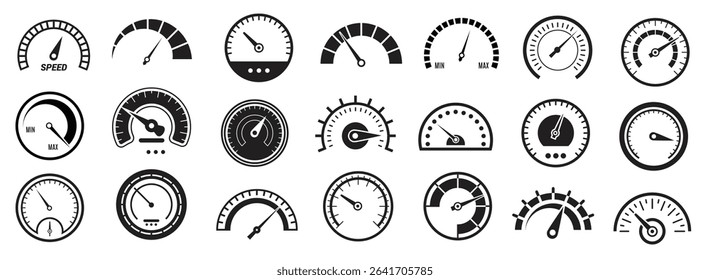 level measure icon set speedometer sign fuel limit speed indicator vector black signs