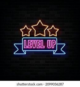 level up neon sign, Light Banner. Vector Illustration