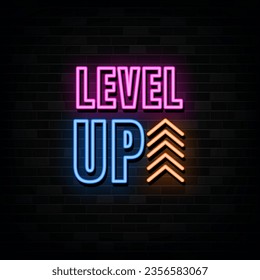 Level Up Neon Signs Vector. Design Template Neon Style