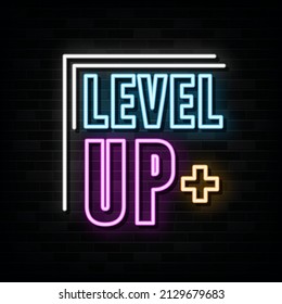 Level Up Neon Text. Neon Sign. Neon Symbol