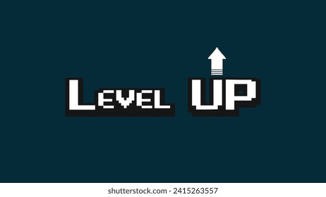 LEVEL UP en el fondo azul .pixel art .8 bit game.retro game. para activos de juego en ilustraciones vectoriales.	