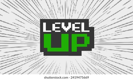 LEVEL UP en la velocidad del juego de fondo blanco .pixel art .8 bit game.retro. para activos de juego en ilustraciones vectoriales.	