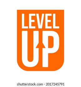 Level up orange logotype. Typography logo design. Creative negative space logo. Flat and minimal logo design.