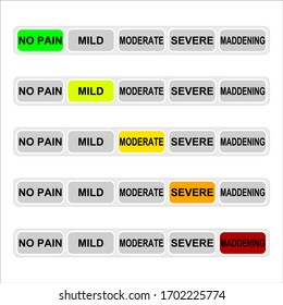 Level Pain Indicator, Light Button Set. Vector Evaluate And Measurement, Moderate Measure, High Diagnosis, Maddening Level Illustration