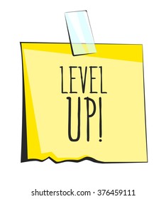 Level up paper sticky note. Retro reminder sticker