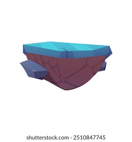 Plataforma nivelada con superficie azul. Ilustración vectorial terrestre con cubierta de hielo flotante. Terreno de fantasía de dibujos animados con escenario de piedra roca, pieza de suelo de invierno para gui juego activo aislado