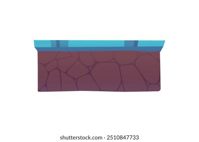 Plataforma de nível com superfície azul seção retangular. Ilha de terra com cobertura de gelo flutuante ilustração vetor. Desenho animado pedra pedra pedra pedra palco, pedaço de terreno de inverno para gui jogo ativo isolado