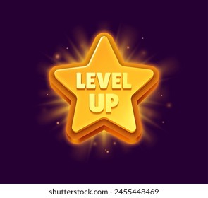 Level-up-Rang, Spiel Belohnung Sterne-Rate-Symbol. Vereinzelte Cartoon-Vektorgrafik goldenes Abzeichen, Auszeichnung ui Medaille, glänzende Rangleistung. Bewertung Bonus Star, Gewinner oder Champion Turnier Wertschätzung Interface Element