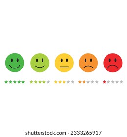 Level of satisfaction face shape and stars on a white background with copy space