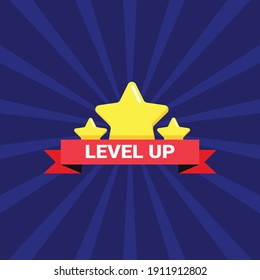 Level Up screen template.Video game achievement. Vector star icon. Collection icon design for game, ui, banner, design for app, interface, game development.