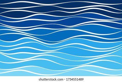 El nivel de las ondas del mar curvas las capas azules forman el fondo abstracto, los tonos suaves debajo de los colores oscuros por encima
