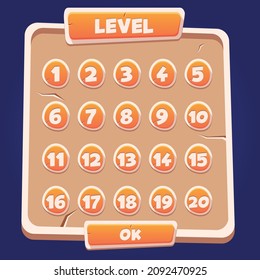 Level select menu pop up screen with stars and button premium vector Premium Vector