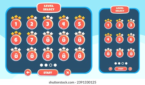 Level selection screen game ui. Game ui set for computers and mobile