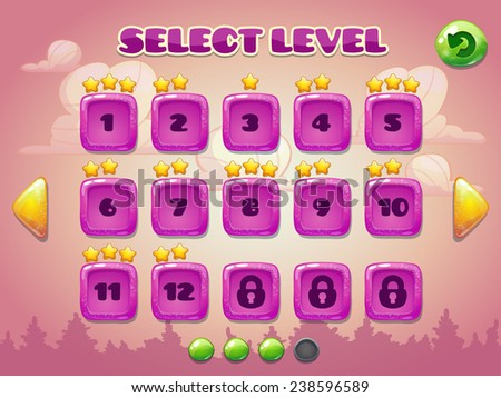 Level selection screen. Game ui set in pink colors 