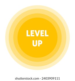 Level up sign. Flat, yellow, round gradient icon, level up sign. Vector icon