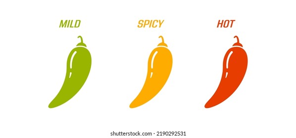 The level of spices in the food. The degree of pepper availability is mild, medium and spicy. Template for menu and visualization of dishes. Flat style