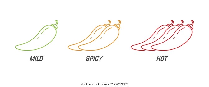 The level of spices in the food. The degree of pepper availability is mild, medium and spicy. Template for menu and visualization of dishes. Flat style