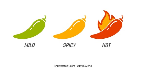 The level of spices in the food. The degree of pepper availability is mild, medium and spicy. Template for menu and visualization of dishes. Flat style