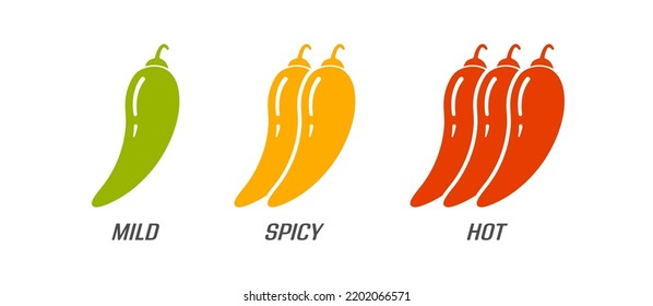 The level of spices in the food. The degree of pepper availability is mild, medium and spicy. Template for menu and visualization of dishes. Flat style