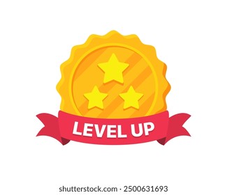 Level up stars medal with red ribbon for game, casino interface