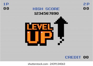 LEVEL UP symbol. pixel art .8 bit game. retro game. for game assets in vector illustrations.	