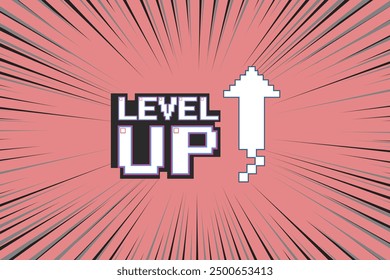 LEVEL UP symbol. pixel art .8 bit game. retro game. for game assets in vector illustrations.