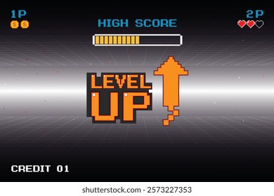 LEVEL UP symbol. pixel art .8 bit game. retro game. for game assets in vector illustrations.