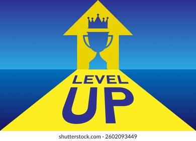 Level Up template style premium Cup Trophy Crown Win vector